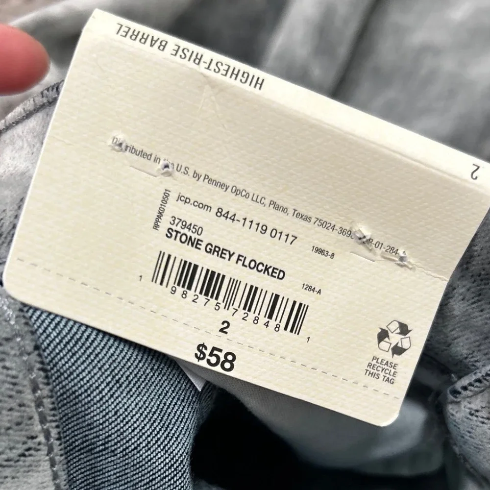 ana Highest Rise Barrel Jeans Stone Grey Flocked Tapered Leg Womens Size 2 NEW